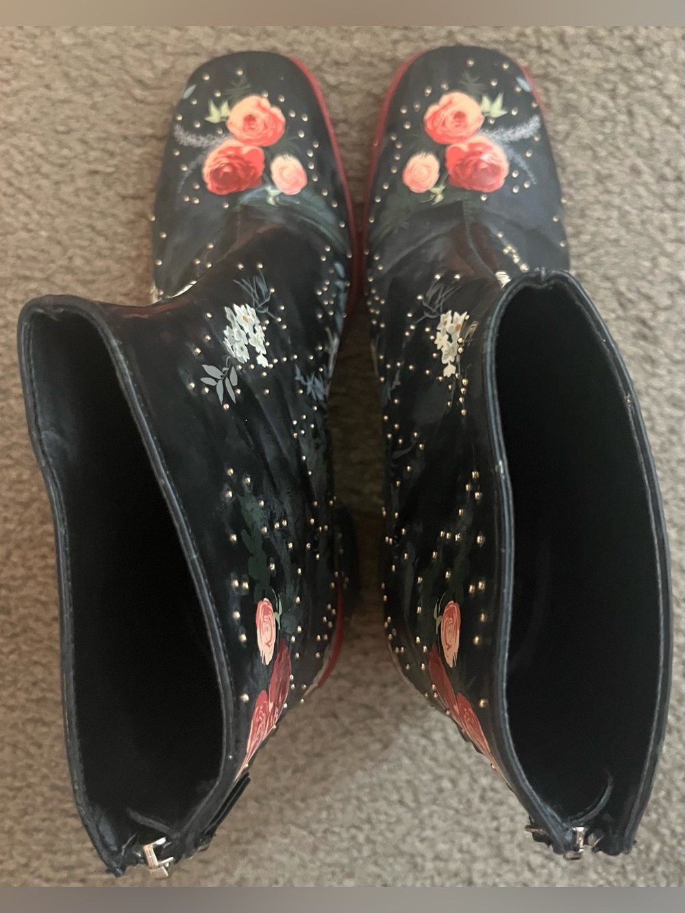 Zara Black Floral Studded Women's Ankle Boots